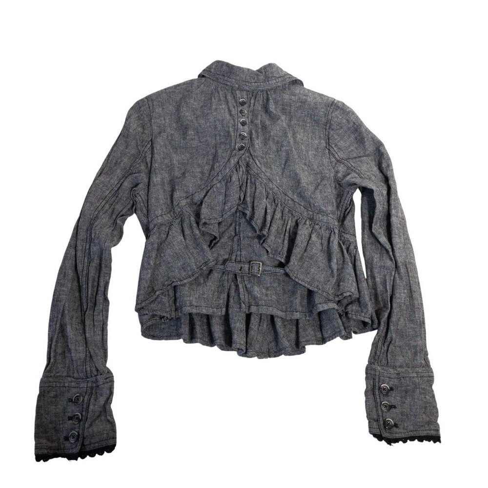 Free People XS Gray Ruffled Peplum Jacket Linen Cotton Blend Indie Rock Twee - Picture 4 of 9